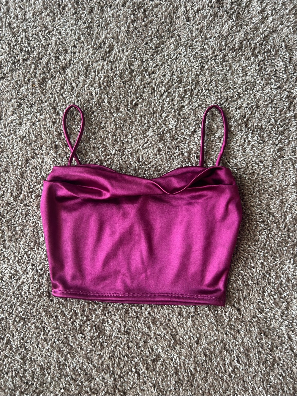 Windsor Hot Pink Satin Crop Top with Spaghetti Straps
